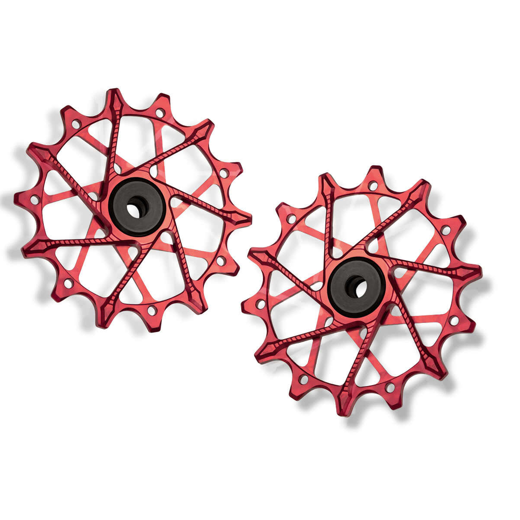 GARBARUK Rear Derailleur Pulleys for Shimano | 14T + 14T (for 12 sp. with standard cage) · Red