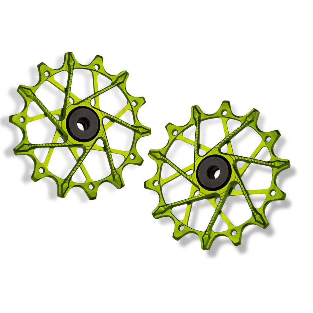 GARBARUK Rear Derailleur Pulleys for Shimano | 14T + 14T (for 12 sp. with standard cage) · Green