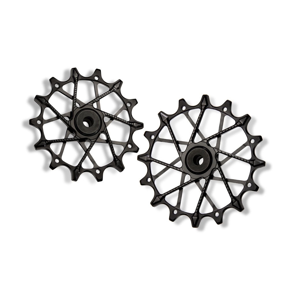 GARBARUK Rear Derailleur Pulleys | 14T + 16T (for Shimano 12 sp. with GARBARUK cage & SRAM Eagle Transmission with original cage) · Black 