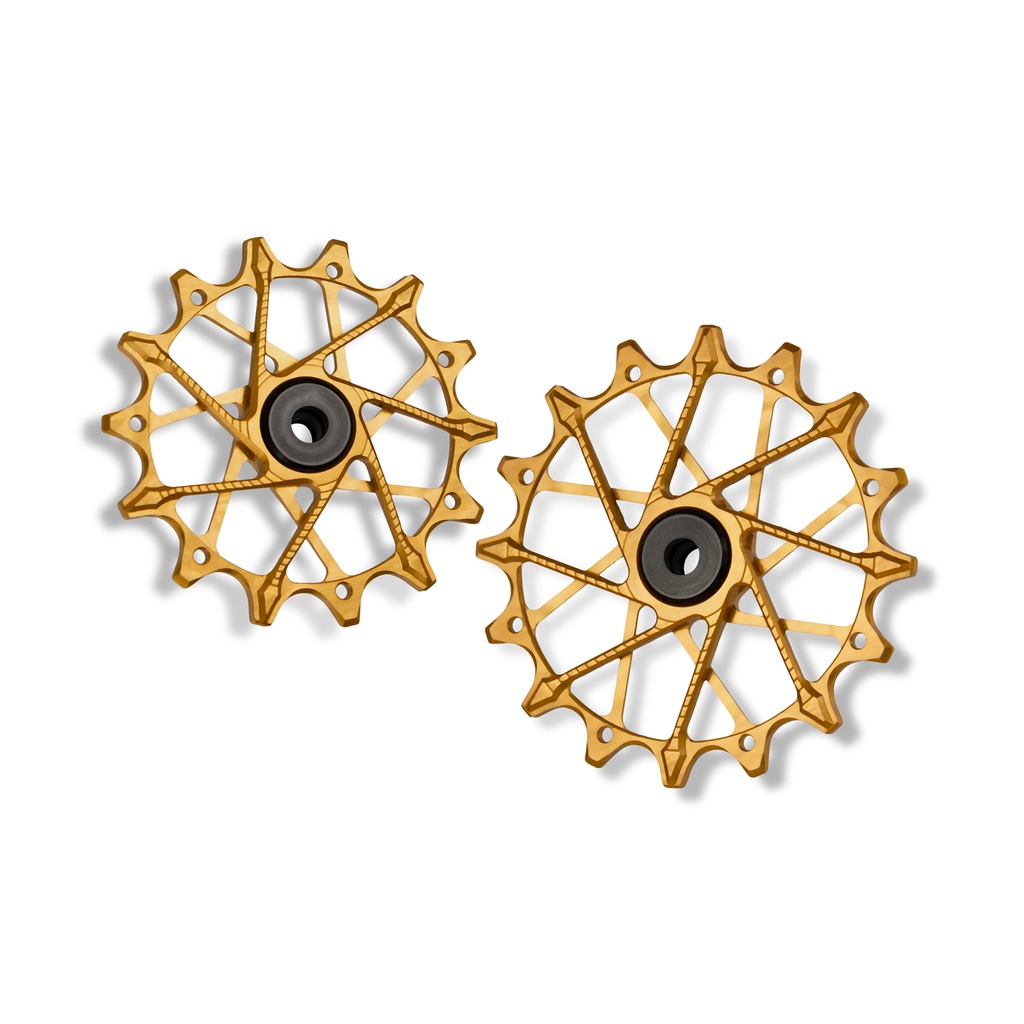 GARBARUK Rear Derailleur Pulleys | 14T + 16T (for Shimano 12 sp. with GARBARUK cage & SRAM Eagle Transmission with original cage) · Gold 