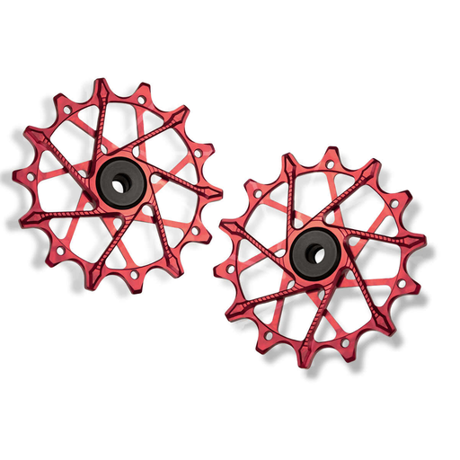 [5907441546362] GARBARUK Rear Derailleur Pulleys for Shimano | Set - 14T + 14T (for 12 sp. with standard cage) · Red