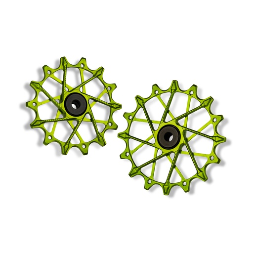 [5907441596008] GARBARUK Rear Derailleur Pulleys | 14T + 16T (for Shimano 12 sp. with GARBARUK cage & SRAM Eagle Transmission with original cage) · Green 