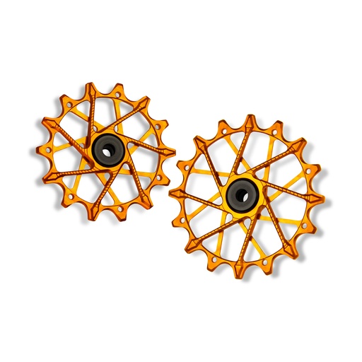 [5907441596015] GARBARUK Rear Derailleur Pulleys | 14T + 16T (for Shimano 12 sp. with GARBARUK cage & SRAM Eagle Transmission with original cage) · Orange 