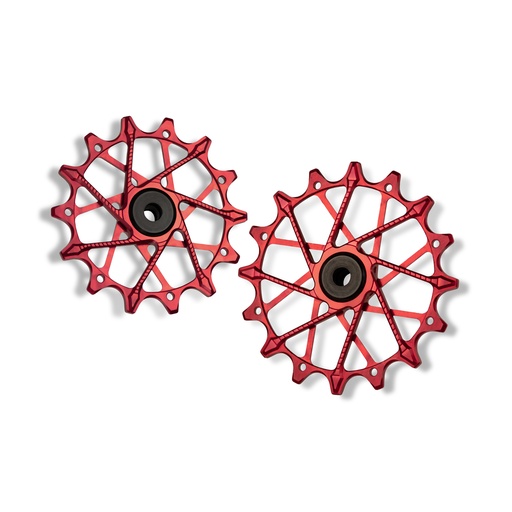 [5907441596022] GARBARUK Rear Derailleur Pulleys | 14T + 16T (for Shimano 12 sp. with GARBARUK cage & SRAM Eagle Transmission with original cage) · Red 